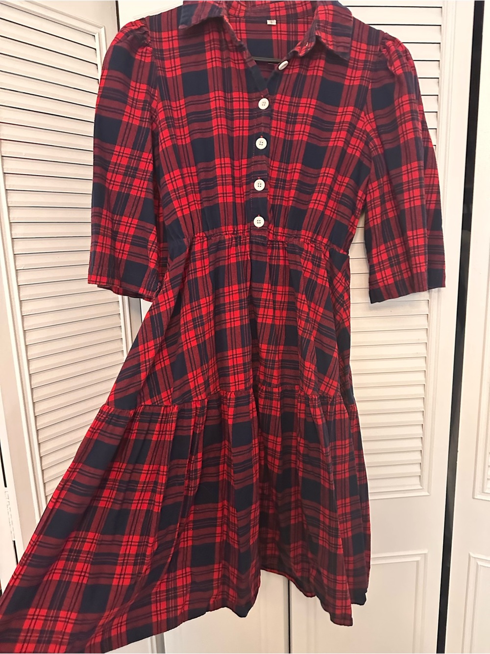 Cotton Red Plaid Kids Dress - Classic Button-Front Style